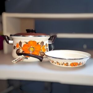 70s enamelware show pans Sanko ware Japan